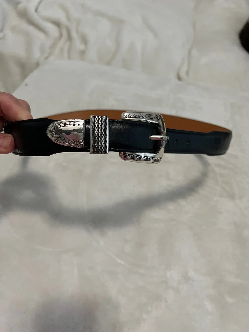 Onyx by Brighton Black Leather Men's Belt with Silver Buckle